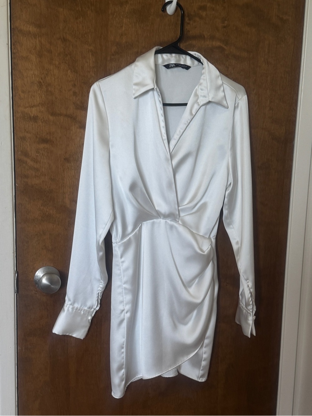 Zara White Satin Wrap-Style Mini Dress Size XS - Picture 4 of 7